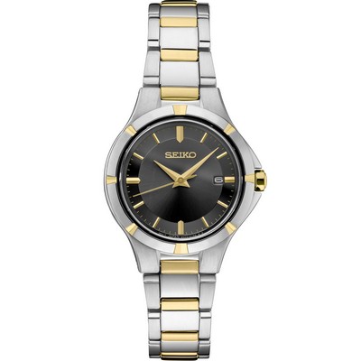Seiko Ladies Essential Two Tone Watch w/Charcoal Black Dial